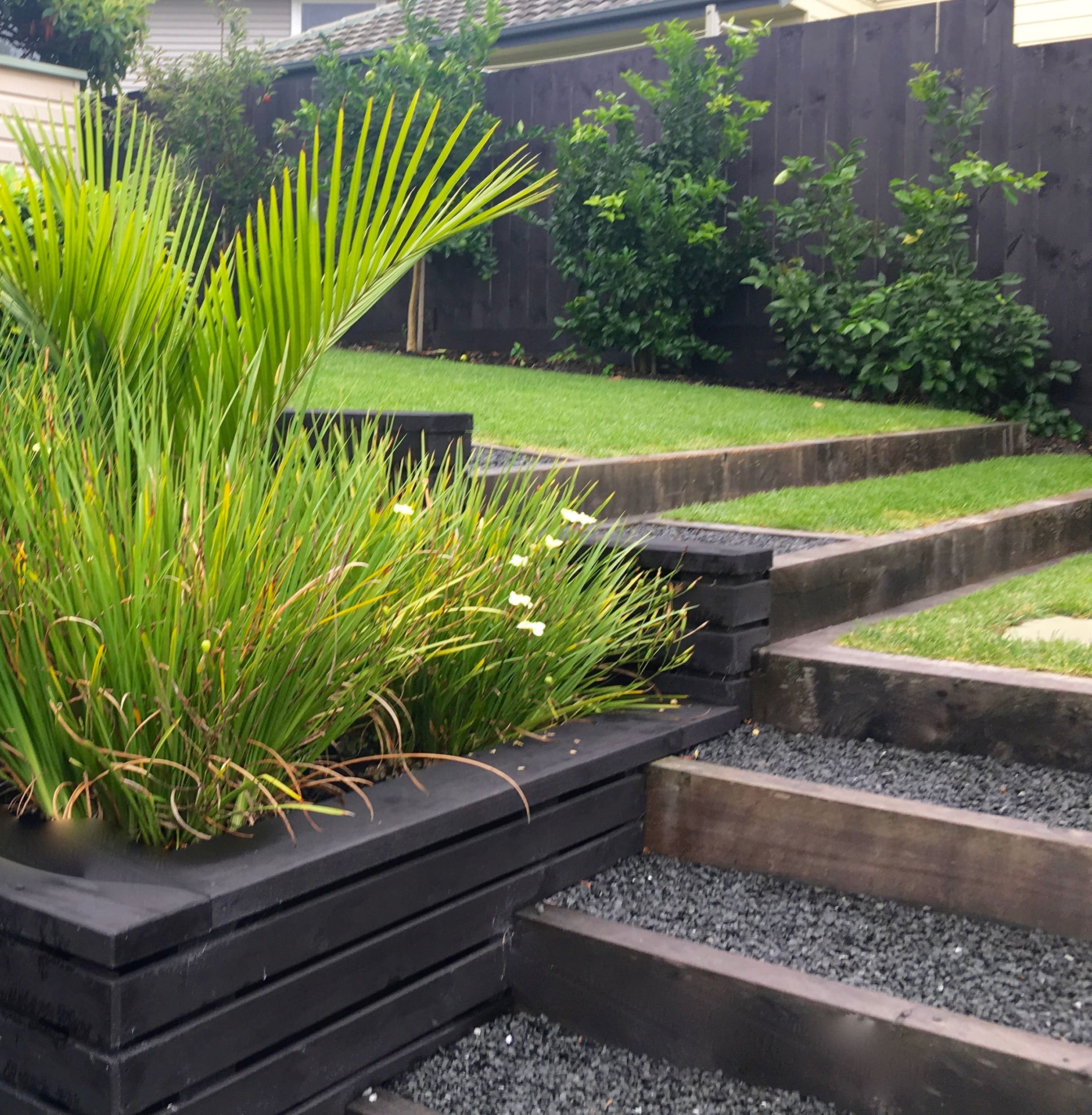 Sleeper framed steps, Auckland Landscape designer