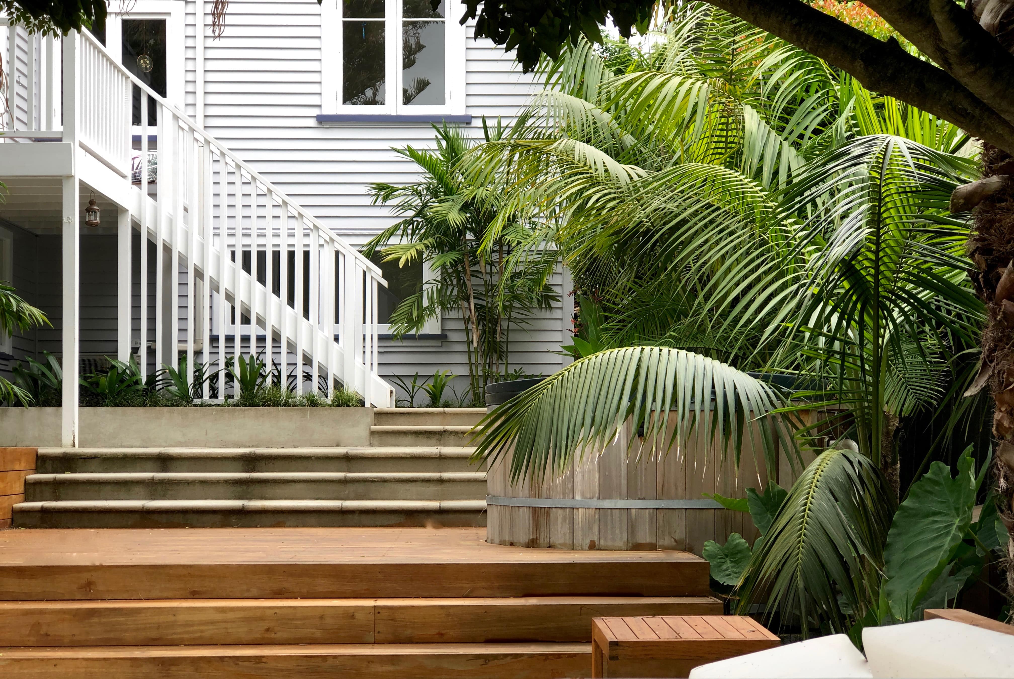 Tropical palm garden design, handrail ideas, Kirsten Sach Landscapes